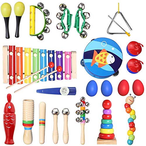 TOPERSUN Regalo del de Niño 28Pcs Juguetes Musicales Instrumentos Musicales Percusión Conjunto de Banda Pequeña