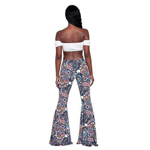 TOPKEAL Pantalones Largos de Estilo Nacional Boho para Mujer Pantalón Acampanado Anchos Estampado de Damas