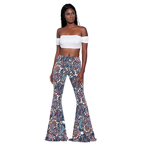 TOPKEAL Pantalones Largos de Estilo Nacional Boho para Mujer Pantalón Acampanado Anchos Estampado de Damas