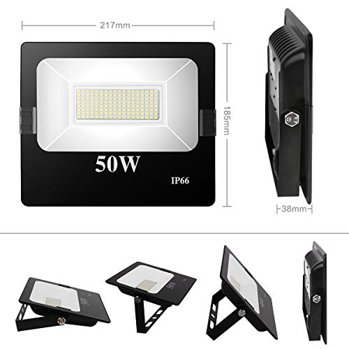 TOPLANET 50w Focos Led Exterior Floodlight LED Impermeable IP66 Luz Blanca 6500K 2 Paquete para Jardín Outdoor Caminos Iluminación