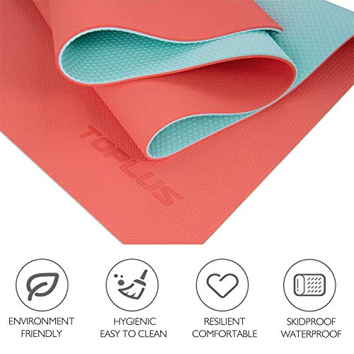 TOPLUS Esterilla Yoga Antideslizante Alfombrilla de Yoga Esterilla Pilates Esterilla Deporte- con Correa de Hombro 183cm x 61cm (Naranja y Color Menta)