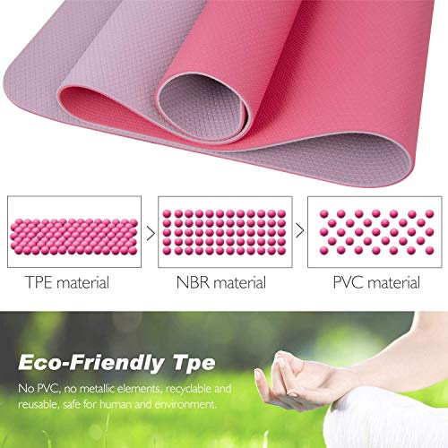 TOPLUS Esterilla Yoga Antideslizante Alfombrilla de Yoga Esterilla Pilates Esterilla Deporte- con Correa de Hombro 183cm x 61cm (Rosa y Violeta Clara) TOPLUS Esterilla Yoga Antideslizante Alfombrilla de Yoga Esterilla Pilates Esterilla Deporte- con Correa de Hombro 183cm x 61cm (Rosa y Violeta Clara)