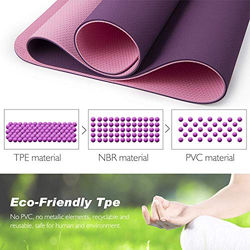 TOPLUS Esterilla Yoga Antideslizante Nivel Profesional Alfombrilla de Yoga Esterilla Pilates Esterilla Deporte- con Correa de Hombro 183cm x 61cm (Violeta)