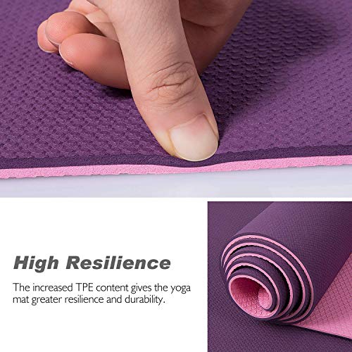 TOPLUS Esterilla Yoga Antideslizante Nivel Profesional Alfombrilla de Yoga Esterilla Pilates Esterilla Deporte- con Correa de Hombro 183cm x 61cm (Violeta)