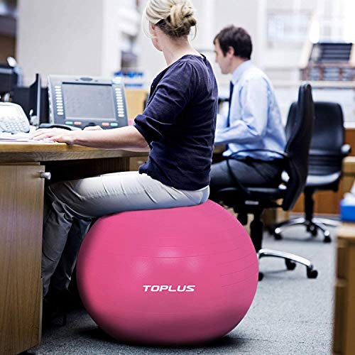 TOPLUS Pelota de Gimnasia Anti-Reventones Bola de Yoga Pilates y Ejercicio Balón para Sentarse Balon de Ejercicio para Fitness 300 kg con Bomba de Aire 65cm (Rosa 65cm)