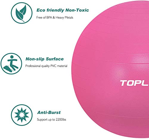 TOPLUS Pelota de Gimnasia Anti-Reventones Bola de Yoga Pilates y Ejercicio Balón para Sentarse Balon de Ejercicio para Fitness 300 kg con Bomba de Aire 65cm (Rosa 65cm)