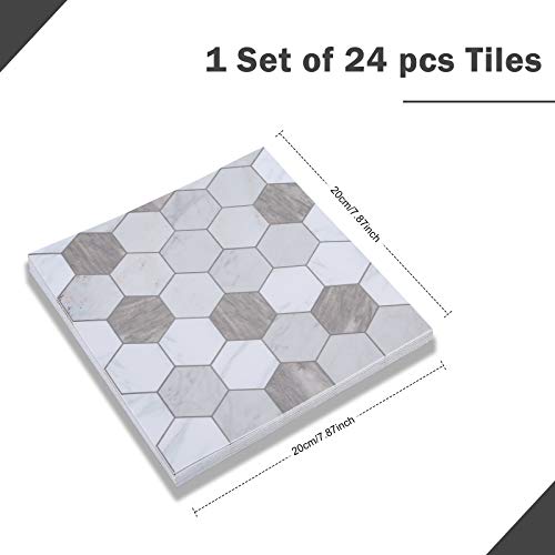 Topmail 24 Piezas PVC Adhesivo para Azulejos Impermeable, Pegatinas de Baldosas Cuadrado Azulejos Autoadhesivo para Baño y Cocina, Estilo Hexágono 20x20cm