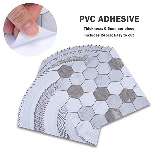 Topmail 24 Piezas PVC Adhesivo para Azulejos Impermeable, Pegatinas de Baldosas Cuadrado Azulejos Autoadhesivo para Baño y Cocina, Estilo Hexágono 20x20cm