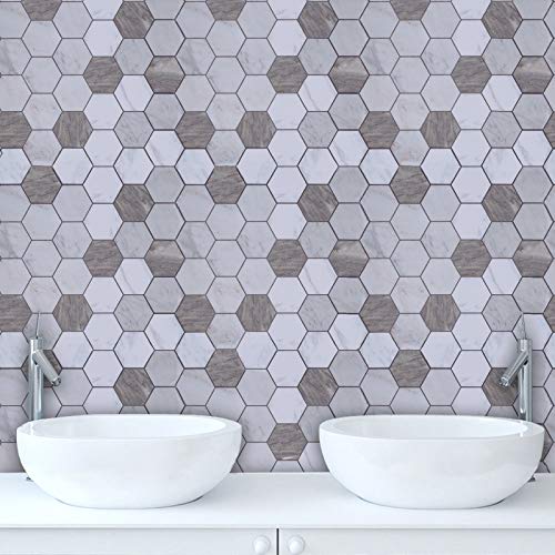 Topmail 24 Piezas PVC Adhesivo para Azulejos Impermeable, Pegatinas de Baldosas Cuadrado Azulejos Autoadhesivo para Baño y Cocina, Estilo Hexágono 20x20cm