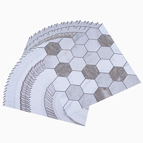 Topmail 24 Piezas PVC Adhesivo para Azulejos Impermeable, Pegatinas de Baldosas Cuadrado Azulejos Autoadhesivo para Baño y Cocina, Estilo Hexágono 20x20cm