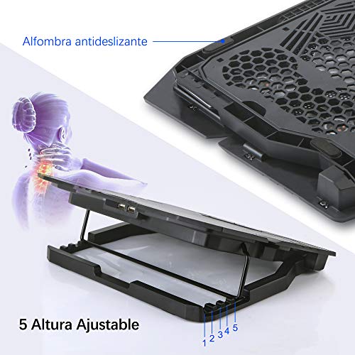 TopMate C5 10-15.6 Pulgadas Gaming Laptop Cooler Cooling Pad, 5 Ventiladores silenciosos y Pantalla LCD, 5 ajustes de Altura, 2 Puertos USB y luz LED Azul TopMate C5 10-15.6 Pulgadas Gaming Laptop Cooler Cooling Pad, 5 Ventiladores silenciosos y Pantalla LCD, 5 ajustes de Altura, 2 Puertos USB y luz LED Azul