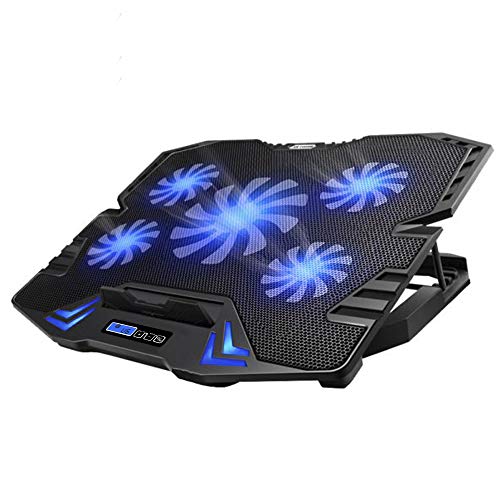 TopMate C5 10-15.6 Pulgadas Gaming Laptop Cooler Cooling Pad, 5 Ventiladores silenciosos y Pantalla LCD, 5 ajustes de Altura, 2 Puertos USB y luz LED Azul TopMate C5 10-15.6 Pulgadas Gaming Laptop Cooler Cooling Pad, 5 Ventiladores silenciosos y Pantalla LCD, 5 ajustes de Altura, 2 Puertos USB y luz LED Azul