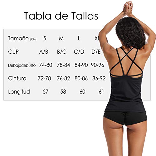 Tops Yoga Mujer Sin Mangas con Relleno Acolchado Deportiva Sujetador Camiseta de Tirantes GT1580#1 Negro S