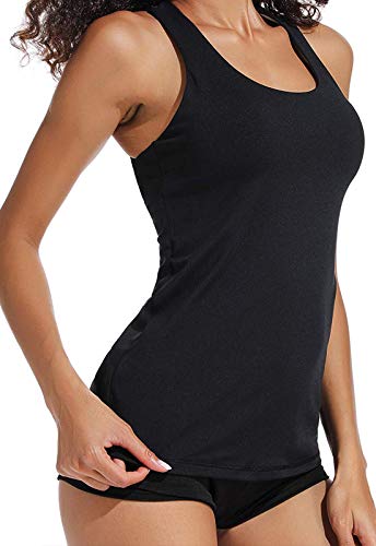 Tops Yoga Mujer Sin Mangas con Relleno Acolchado Deportiva Sujetador Camiseta de Tirantes GT1580#1 Negro S