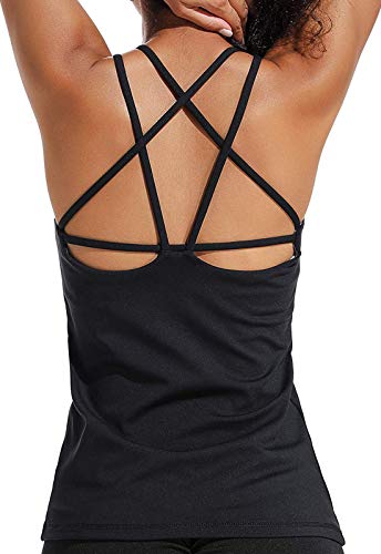 Tops Yoga Mujer Sin Mangas con Relleno Acolchado Deportiva Sujetador Camiseta de Tirantes GT1580#1 Negro S