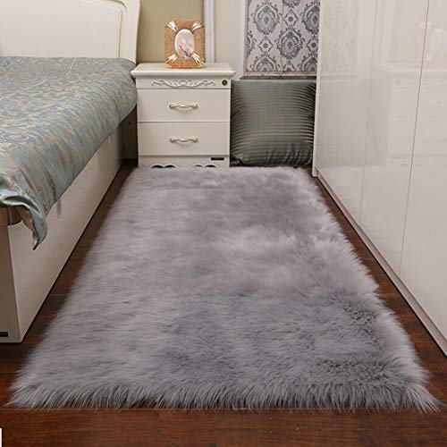 Topspitgo Oveja de Piel sintética Felpudo Alfombra Antideslizante Lujosa Suave Lana Artificial Alfombra para salón Dormitorio baño sofá Silla cojín (Gris, 60x90cm)