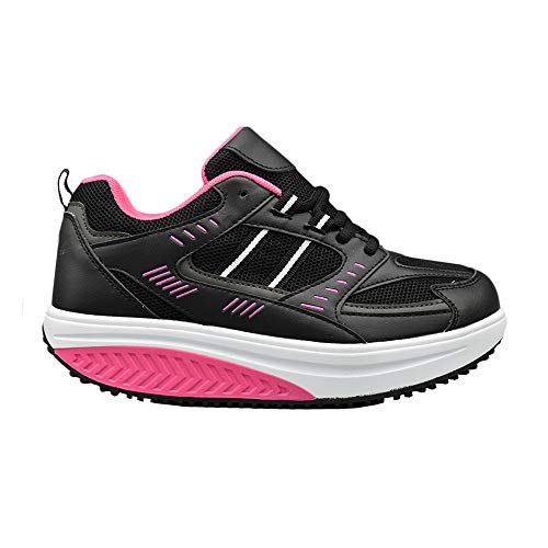 Toronto - Zapatillas adelgazantes para mujer, para glúteos, deportivos, fitness, gimnasia, correr, para caminar cómodas, deportivos... Negro Size: 40 EU