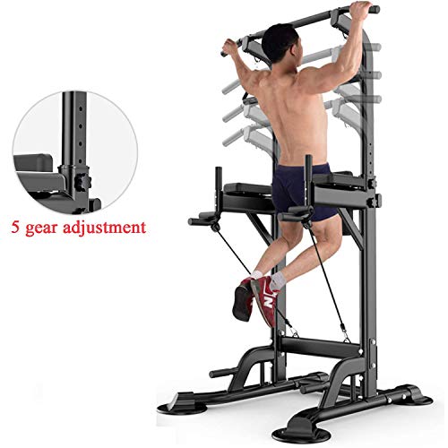 Torre de energía Ajustable Multi-Gimnasio, Barra de dominadas, manijas de flexión, flexión de Brazos Multifuncional, Entrenamiento, Soporte de Fitness para el hogar,Black