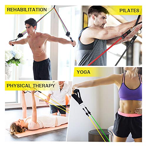 TOSHIHIKO Bandas Elásticas Musculacion,Set de Bandas de Resistencia con 5 Bandas Elasticas Fitness Cintas Elásticas Látex para Yoga,Gimnasio en Casa,Pilates Hombre Mujer,Entrenamiento de Resistencia