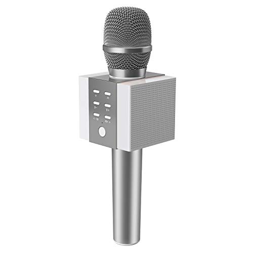 TOSING 008 Micrófono de Karaoke Inalámbrico Bluetooth, Potencia de Volumen Más Alta 10W, Más Bajo, 3-en-1 Máquina de Micrófono Portátil de Altavoz Portátil para iPhone/Android/iPad/PC (sliver)