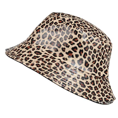 TOUTACOO, Sombrero para la Lluvia, Encerada Mate, Mujer, Estampado de Leopardo (Marrón Claro)