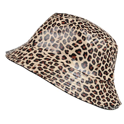 TOUTACOO, Sombrero para la Lluvia, Encerada Mate, Mujer, Estampado de Leopardo (Marrón Claro) TOUTACOO, Sombrero para la Lluvia, Encerada Mate, Mujer, Estampado de Leopardo (Marrón Claro)