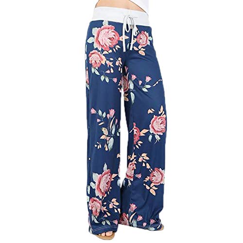 TOYIS Pantalones de yoga casuales para mujer, diseño floral, con cordón, casual, suelto, pantalones de pierna ancha