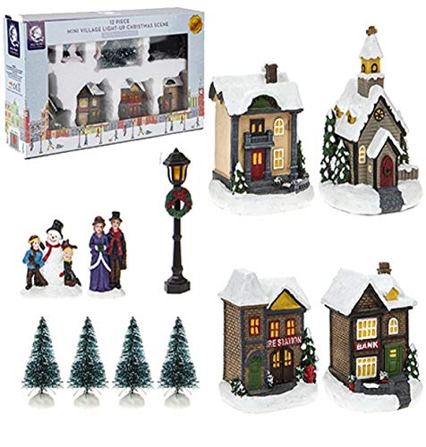 TOYLAND® Set de escenas iluminadas Mini Village - Decoraciones navideñas (12 Trozo)
