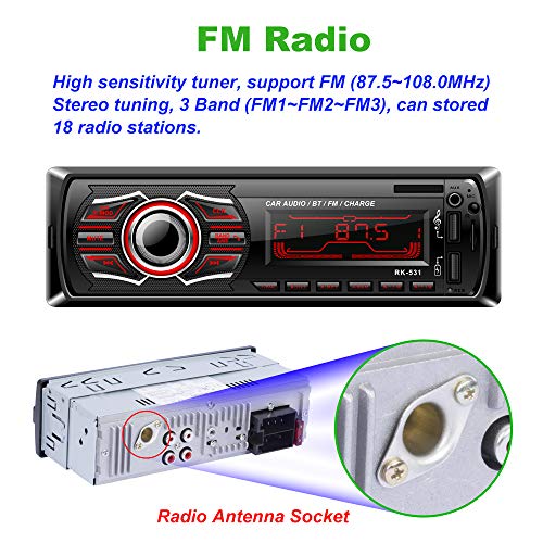 TOYOUSONIC Radio Coche, 12V Universal Autoradio Bluetooth Llamadas Manos Libres Car Stereo Reproductor MP3 Radio FM Doble USB Carga Rapida/AUX/SD con Control Remoto del Volante.