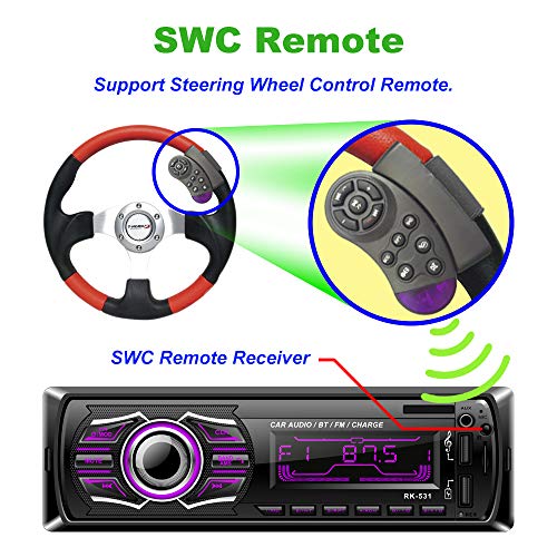 TOYOUSONIC Radio Coche, 12V Universal Autoradio Bluetooth Llamadas Manos Libres Car Stereo Reproductor MP3 Radio FM Doble USB Carga Rapida/AUX/SD con Control Remoto del Volante.