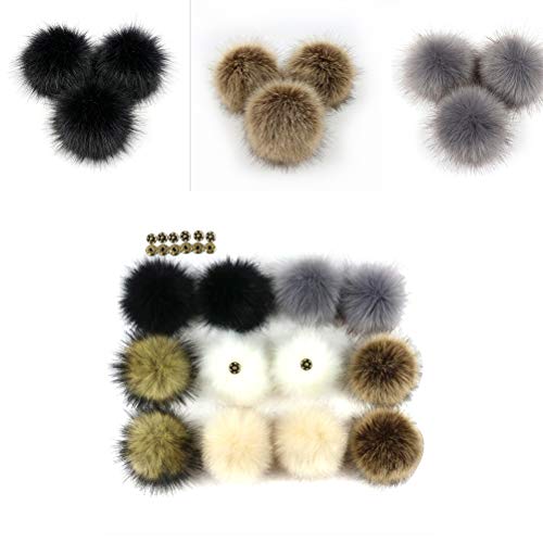 Toyvian 12pcs Bola de Pompón de Pelo de Zorro Accesorios Desmontables para Tejer Sombrero de Lana de Punto Gorro de Invierno Gorro de Esquí 8 cm en un diámetro