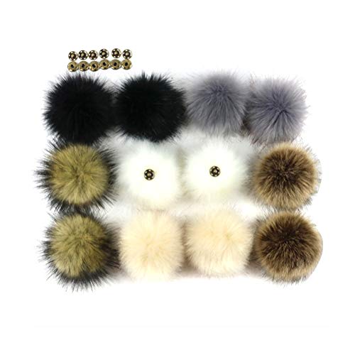 Toyvian 12pcs Bola de Pompón de Pelo de Zorro Accesorios Desmontables para Tejer Sombrero de Lana de Punto Gorro de Invierno Gorro de Esquí 8 cm en un diámetro