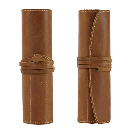 Toyvian Vintage Roll up Estuche para Lápices Bolso para Bolígrafo Pinceles Lápiz Estuche de Cuero Estuche para Bolígrafo para Artistas Estudiantes Marrón