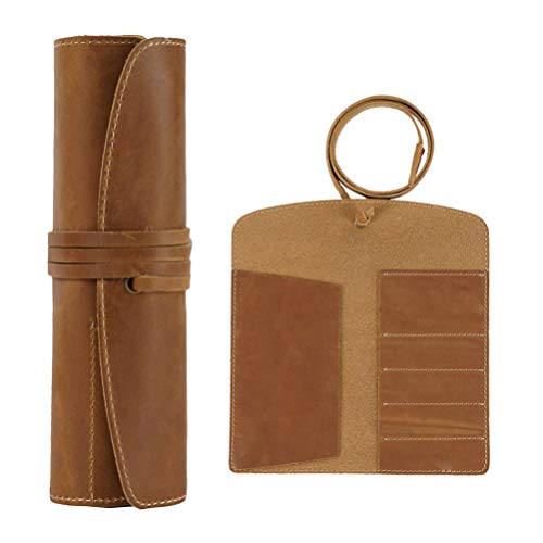 Toyvian Vintage Roll up Estuche para Lápices Bolso para Bolígrafo Pinceles Lápiz Estuche de Cuero Estuche para Bolígrafo para Artistas Estudiantes Marrón