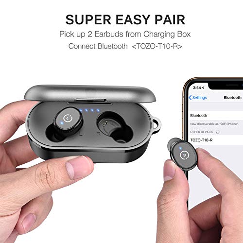 TOZO T10 Auriculares Bluetooth TWS IPX8 Impermeable Bluetooth 5.0 Auriculares In Ear con estuche de carga y micrófono Integrado, Sonido Premium con Graves Profundos para Correr y Hacer Deporte Negro