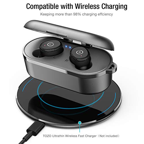 TOZO T10 Auriculares Bluetooth TWS IPX8 Impermeable Bluetooth 5.0 Auriculares In Ear con estuche de carga y micrófono Integrado, Sonido Premium con Graves Profundos para Correr y Hacer Deporte Negro