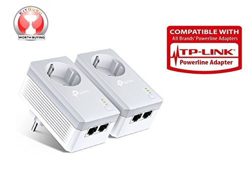 TP-Link TL-PA4020P Kit Powerline con enchufe adicional, AV 600 Mbps en Powerline, 2 puerto ethernet, homeplug AV, sin wifi, solución para dispositivos con cable como PC, decodificador Sky, PS4, Blanco