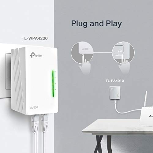 TP-Link TL-WPA4220 KIT - 2 Adaptadores de Comunicación por Línea Eléctrica (WiFi AV 600 Mbps, PLC con WiFi, Extensor, Repetidores de Red, Amplificador y Cobertura Internet, 3 Puertos, Cable Ethernet)