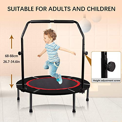 Trampolín De Fitness Plegable Ø 102 Cm, Mango Ajustable, Almohadilla De Seguridad, Rebote De Entrenamiento, Trampolín para Niños Y Adultos, Entrenamiento En Interiores Y Exteriores, Máx. hasta 136Kg