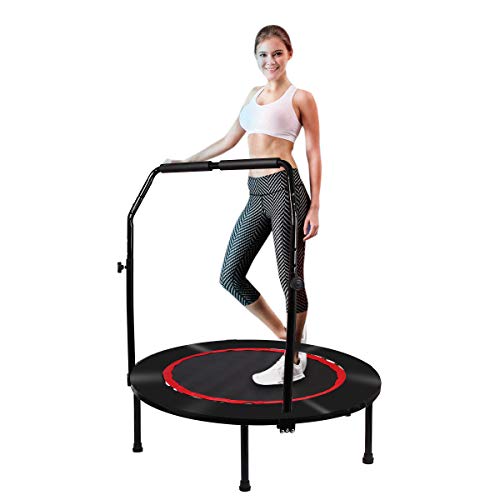 Trampolín De Fitness Plegable Ø 102 Cm, Mango Ajustable, Almohadilla De Seguridad, Rebote De Entrenamiento, Trampolín para Niños Y Adultos, Entrenamiento En Interiores Y Exteriores, Máx. hasta 136Kg