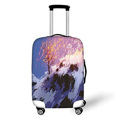 Travel Luggage Cover Suitcase Protector,Fantasy Art House Decor,Magical Landscape with Showing Bare Tree in Winter Valley with Snow,Multi，for Travel,M