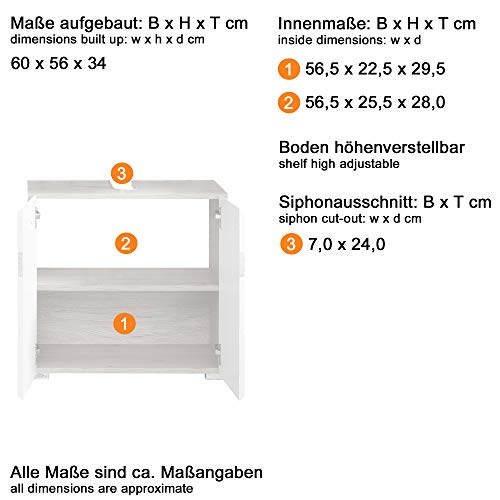 trendteam smart living Armario bajo de lavabo para baño Set One, 60 x 56 x 34 cm, con cuerpo en roble San Remo claro (imitación)