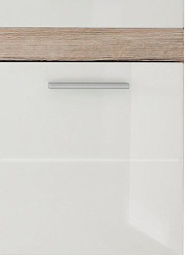 trendteam smart living Cómoda para baño Set One, en roble San Remo claro (imitación), parte delantera blanca, embutición profunda y contrastes en roble San Remo claro (imitación) 37 x 80 x 31 cm
