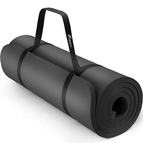 TRESKO® Esterilla de Fitness 185 x 60 cm y 190 x 100 cm para Gimnasia, Yoga, Pilates y Cualquier Tipo de Entrenamiento | Suave y cómoda | Espuma NBR (Negro, 190 x 100 x 1,5 cm)