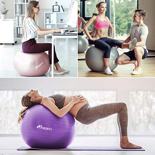 TRESKO® Pelota de Gimnasia Anti-Reventones | Bola de Yoga Pilates y Ejercicio | Balón para Sentarse | Balon de Ejercicio para Fitness | 300 kg | con Bomba de Aire | Rojo | 85cm