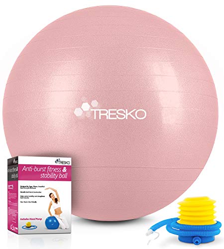 TRESKO® Pelota de Gimnasia Anti-Reventones | Bola de Yoga Pilates y Ejercicio | Balón para Sentarse | Balon de Ejercicio para Fitness | 300 kg | con Bomba de Aire (Rose Gold, 75cm)
