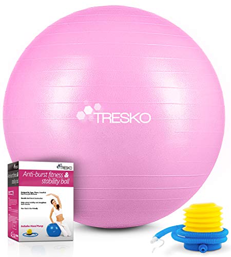 TRESKO® Pelota de Gimnasia Anti-Reventones | Bola de Yoga Pilates y Ejercicio | Balón para Sentarse | Balon de Ejercicio para Fitness | 300 kg | con Bomba de Aire (Princess Pink, 55cm)