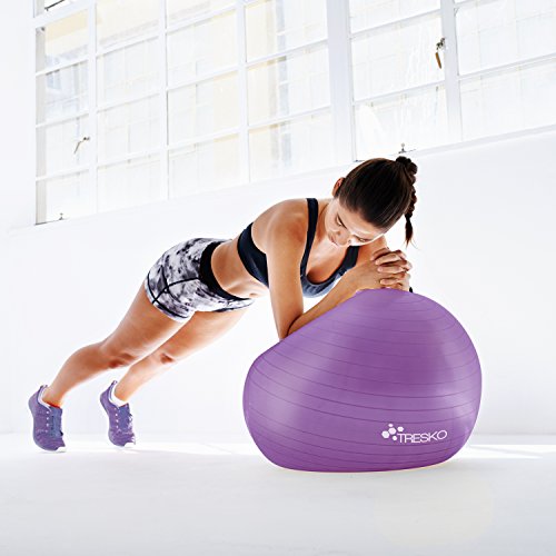 TRESKO® Pelota de Gimnasia Anti-Reventones | Bola de Yoga Pilates y Ejercicio | Balón para Sentarse | Balon de Ejercicio para Fitness | 300 kg | con Bomba de Aire | Verde | 65cm