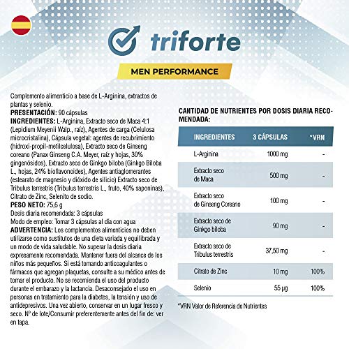 TRIFORTE Men Performance | Contribuye a Regular los Niveles Normales de Testosterona | 90 Cápsulas