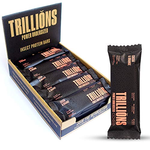 TRILLIONS | Barritas de proteinas con harina de grillo sabor Chocolate con Naranja | 100% Ingredientes naturales | Sin azucar añadida y sostenibles | 15 x 45gr - Barritas energeticas